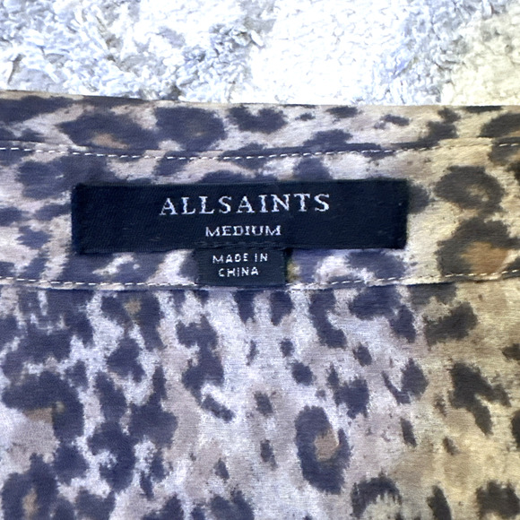 AllSaints Lizzy Patch Shirt Dress Leopard Print Asymmetric Long Sleeve Medium - Picture 6 of 9